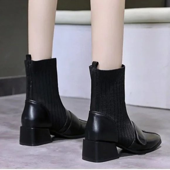New women's boots square sleeve ankle boots fly woven heel boots - Picture 6 of 7